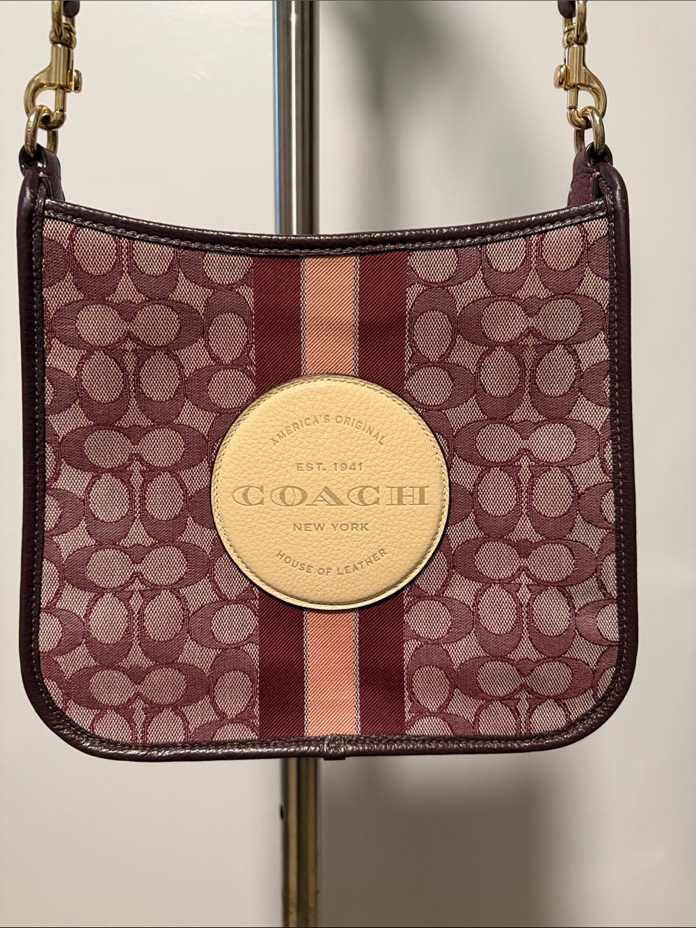 COACH Burgundy Signature Canvas Crossbody with Cream Patch